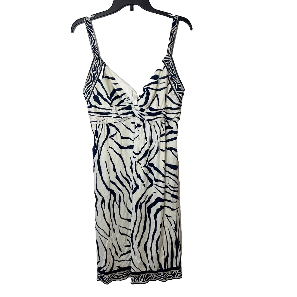 Elie Tahari Sleeveless Zebra Print Silk Mini Dress Womens 00 Navy White V-neck